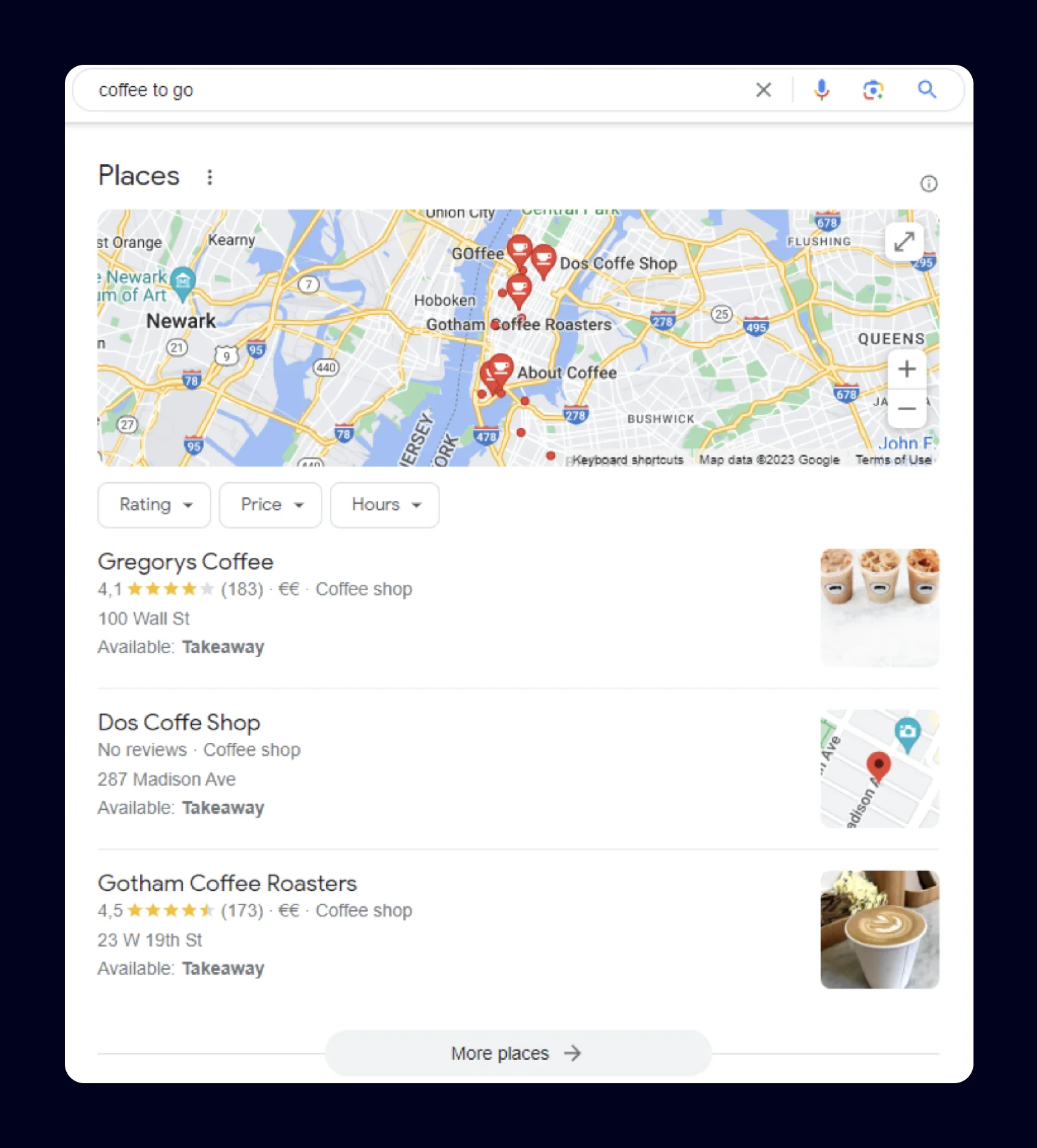 Screenshot of Google My Business display in search