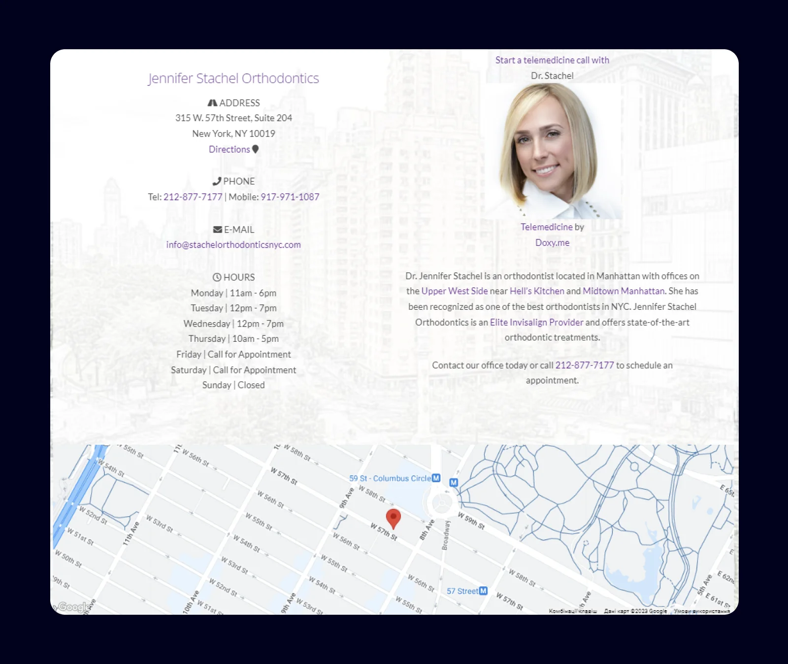 Screenshot of a quality contact page
