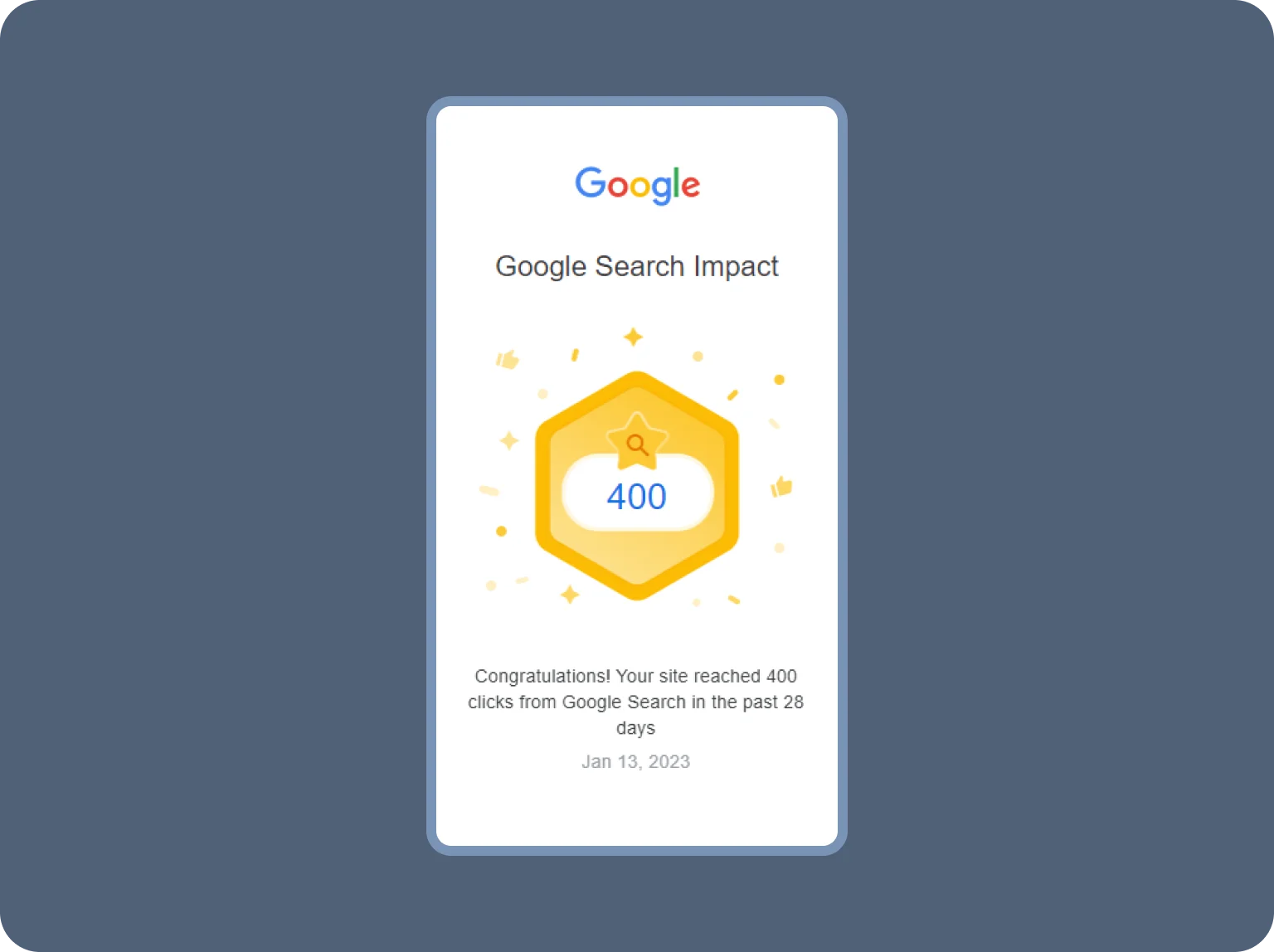 First organic traffic from SEO: 400 users from Google after release