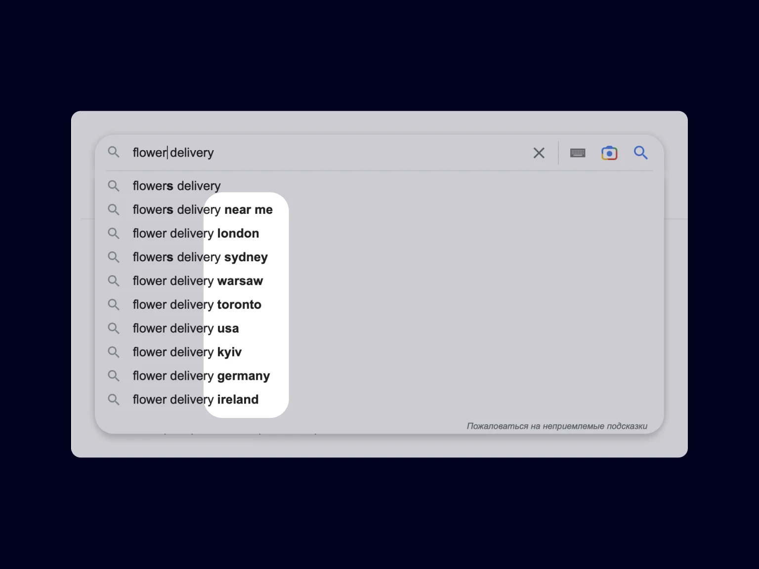 Suggested queries in Google search